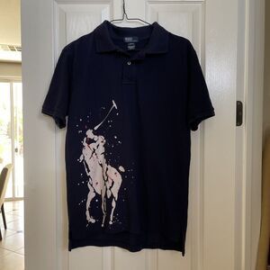 Polo Ralph Lauren Kids Polo Shirt Navy with splatter pint Horse Size Large